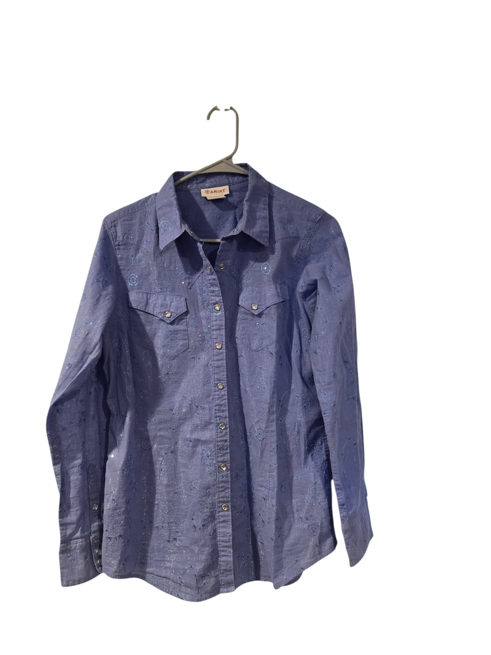 Ariat Blue Embroidered Eyelet Western Cowgirl Top Shirt Sz L - Picture 2 of 7